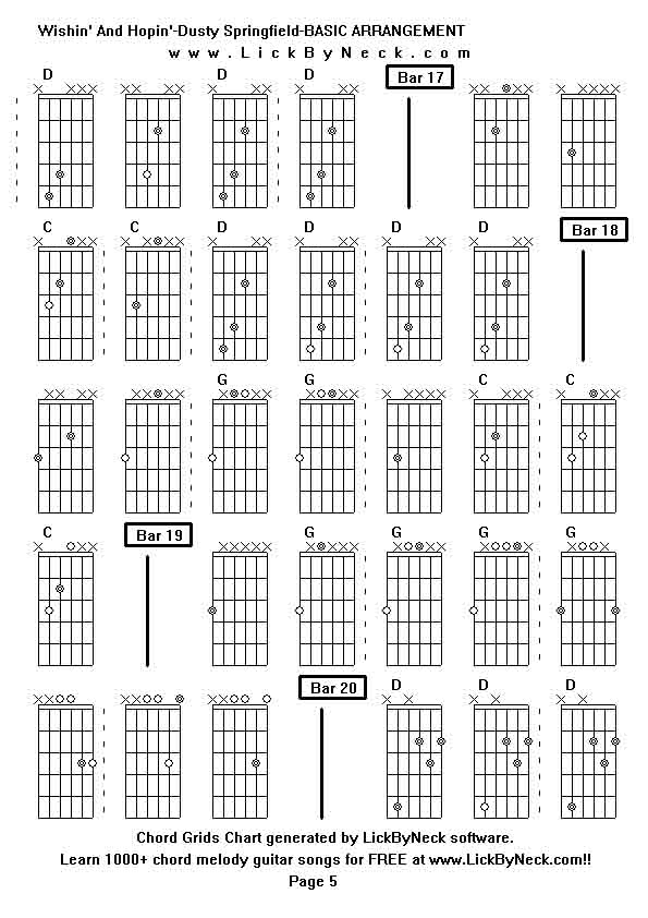 Chord Grids Chart of chord melody fingerstyle guitar song-Wishin' And Hopin'-Dusty Springfield-BASIC ARRANGEMENT,generated by LickByNeck software.